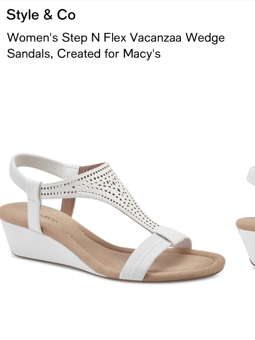 Style & Co. White Perforated T-Strap Wedge Sandals